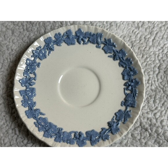 Wedgewood Embossed Queensware Cup & Saucer Ivory And Blue Set of 2 - Picture 3 of 8